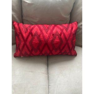 Dark Red Beaded Pillow